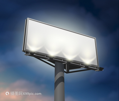 广告牌点亮的夜晚形象显著放置广告牌,以促进您的公司照明清晰可见的夜间抽象矢量插图可编辑EPS渲染的jpg格式